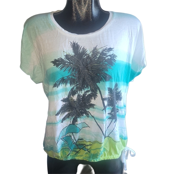 Chico's Tropical Palm Tree Graphic Tee - Picture 1 of 4